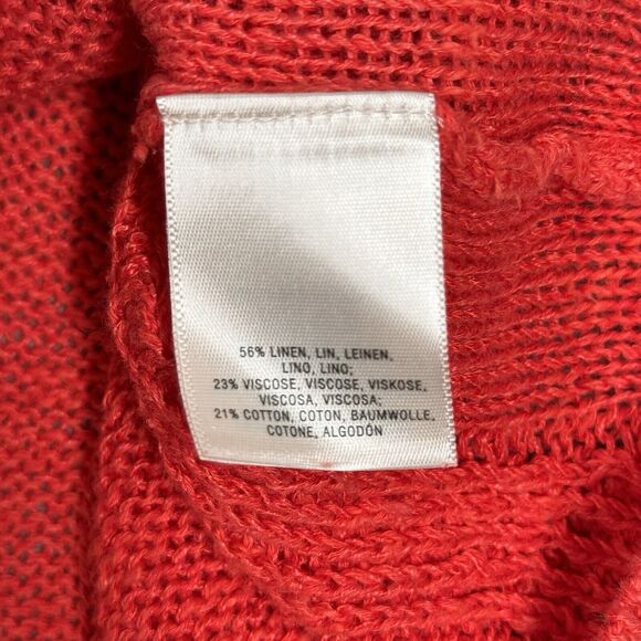 Rosie Neira Sweater Womens Medium‎ Orange Linen Blend Open Knit Casual Preppy - Picture 6 of 8